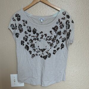 Express Light Gray Sequin Leopard Print Top